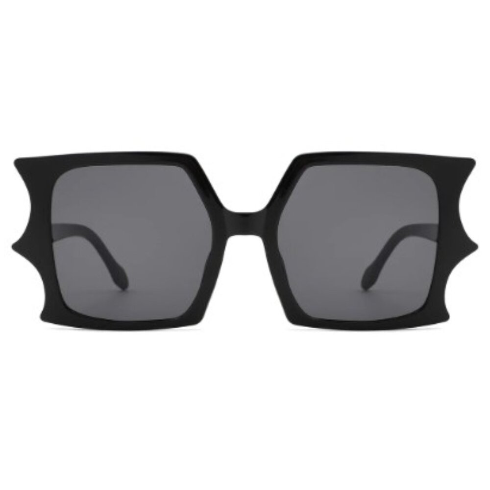 NEW Square Batwing Vintage-look Womens Sunglasses. Black with black lenses